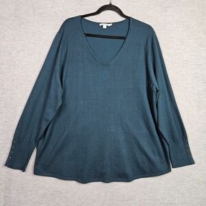 Chicos Womens Size 4 US Size XXL Light Blue V Neck Knit Sweater Long Sleeve Top